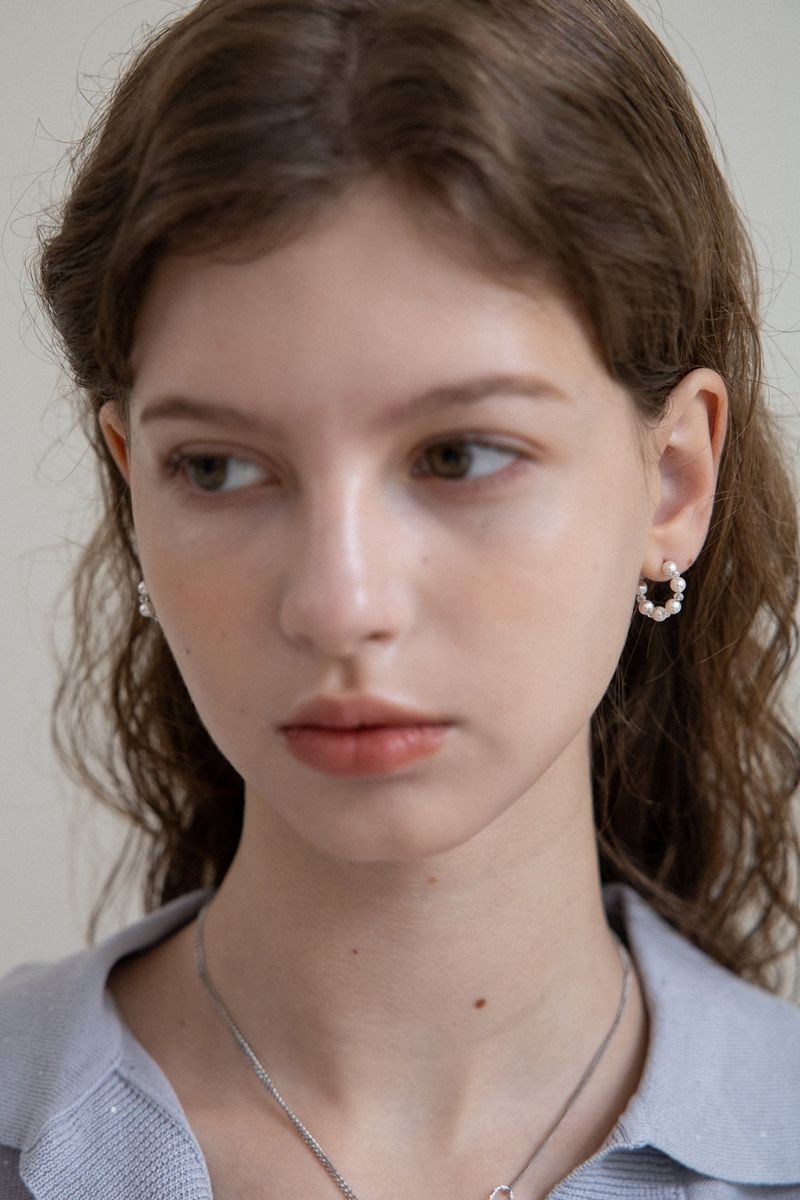 White pearl and crystal mini hoop earring