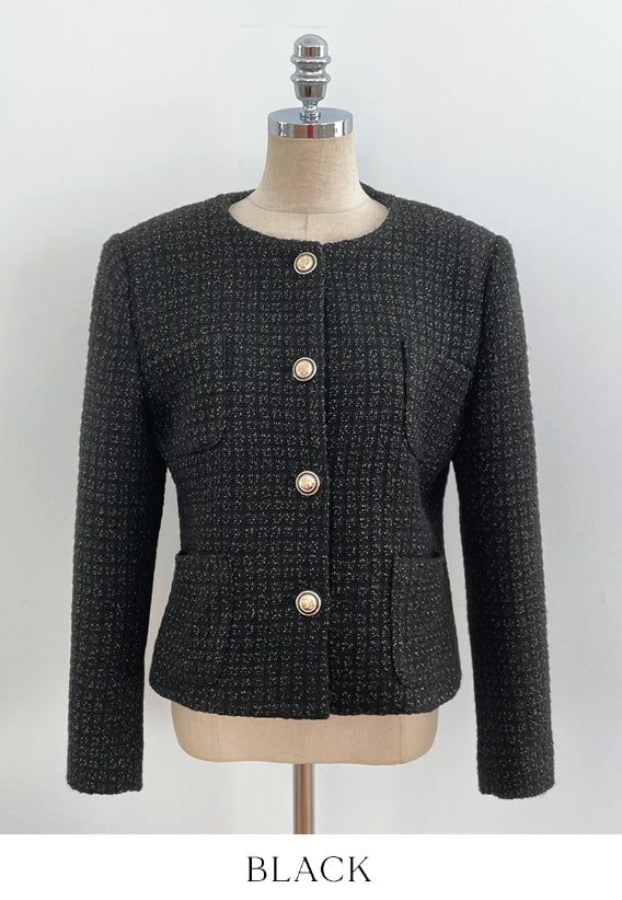 Shurea No Collar Pearl Tweed Jacket