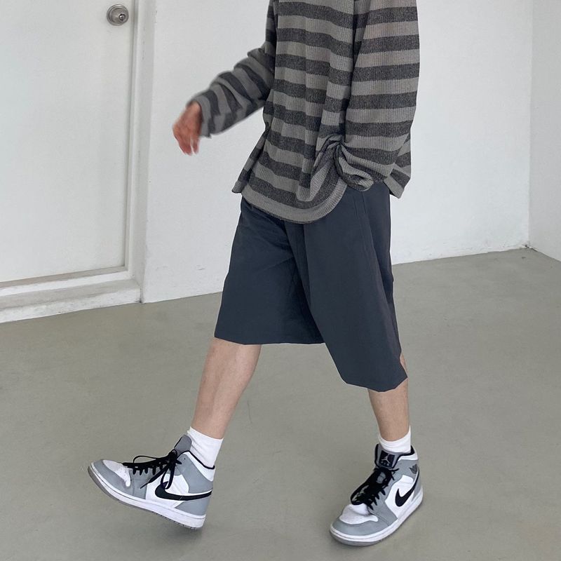 Nylon wide banding half pants 2C