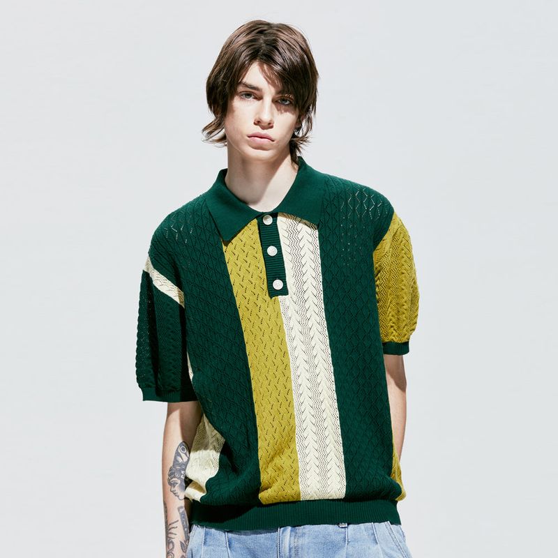flower garden 3 pattern half knit pique green