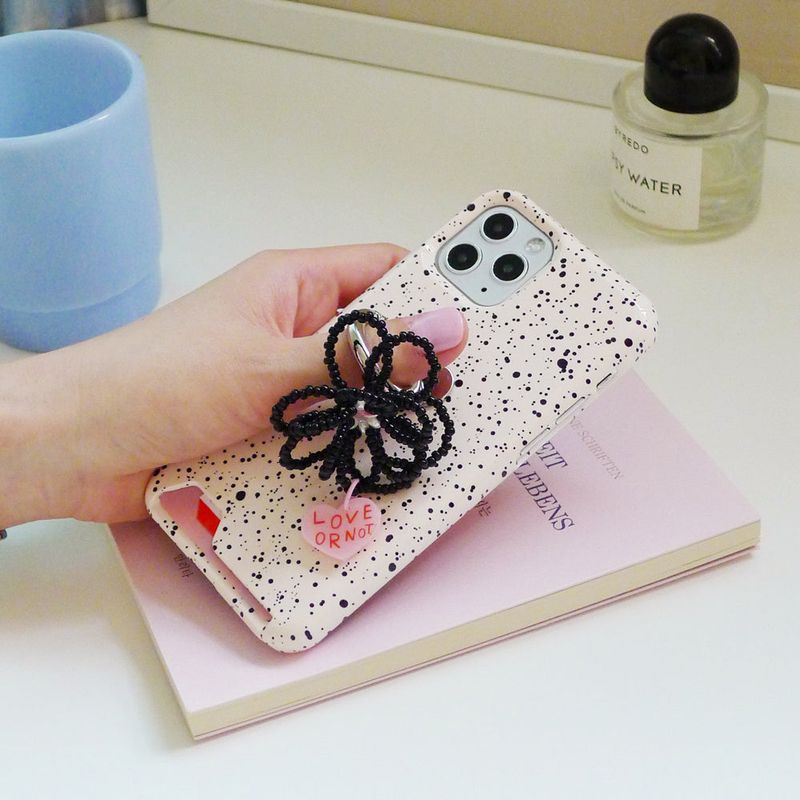 [MADE]Black Flower Bead Keyring&Tok