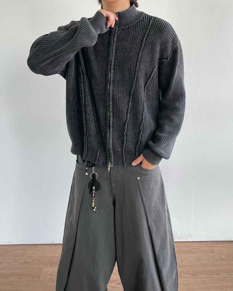 Curve Pigment Knit Zip-Up