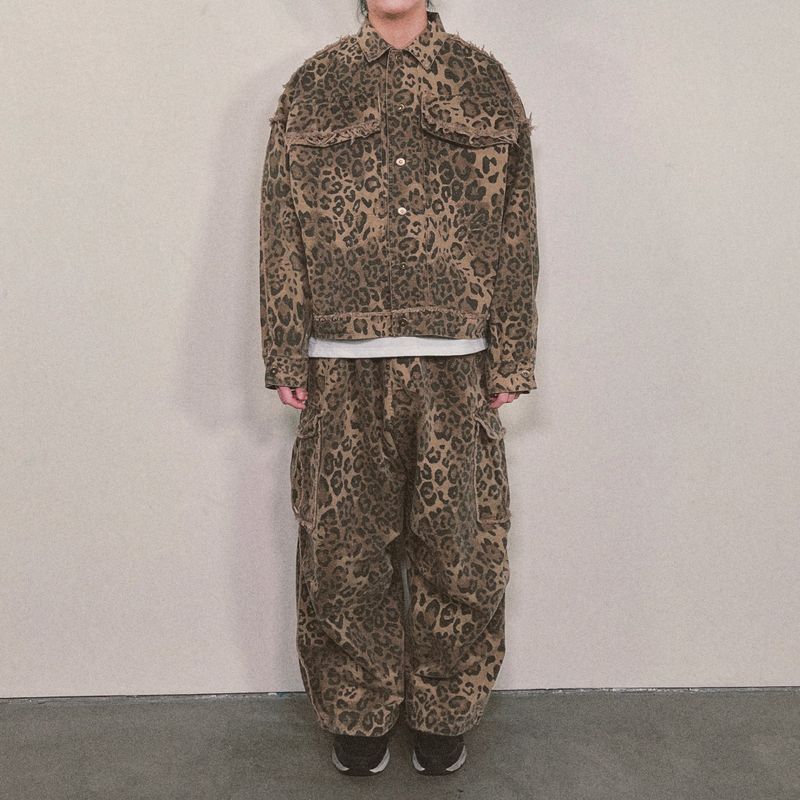 leopard grunge wide pants_beige