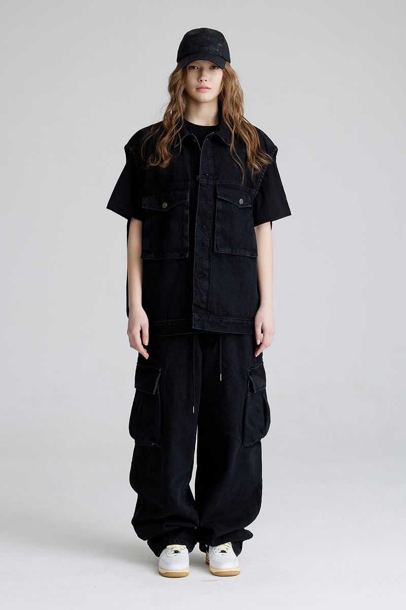 CARGO LOOSEFIT DENIM PANTS BLACK