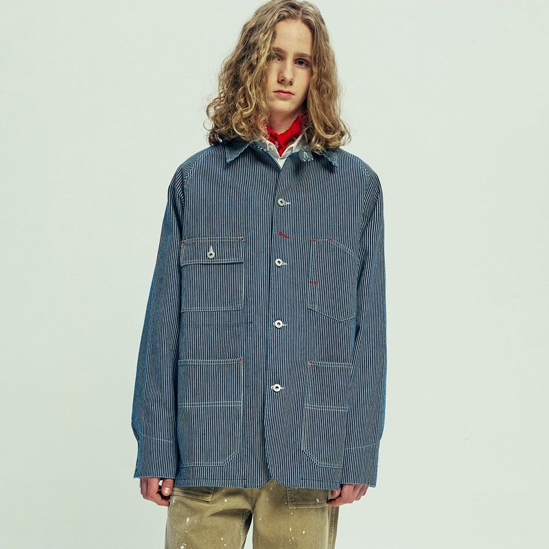 xau hickory chore jacket navy stripe