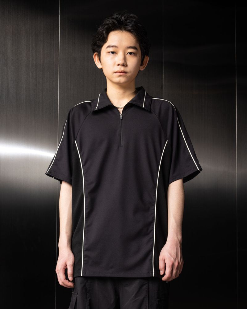 Piping Half Zip-Up Jersey (Black)
