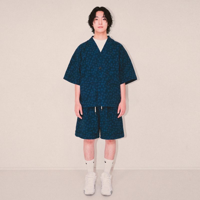 flower turn-up shorts_blue