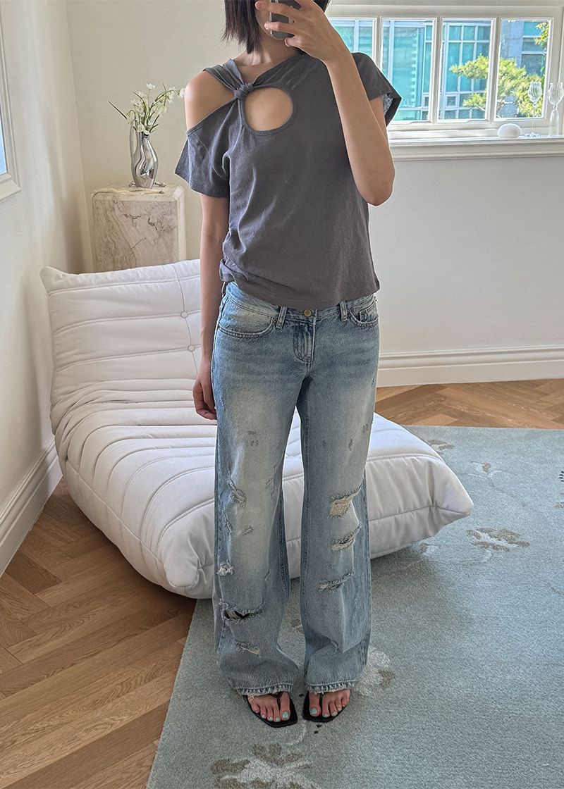 DAMAGE STRAIGHT DENIM (S-L)