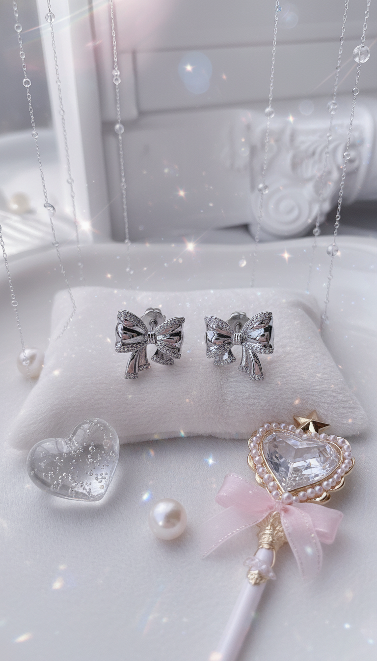 [ILLIT Wonhee Piercing] Puffy Ribbon Piercing - Silver Color