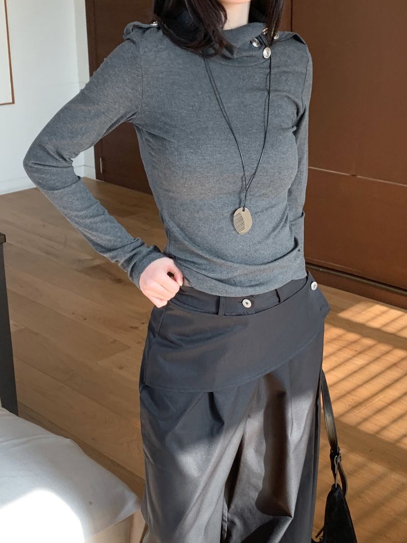 Close Pintuck Wrap Two Button High Waist Long Wide Pants