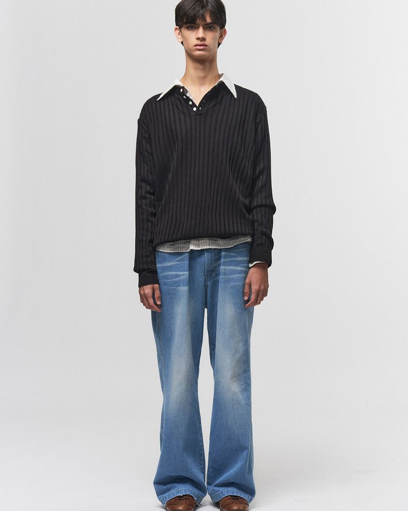 Bluesf merino wool henry neck knitwear - Black