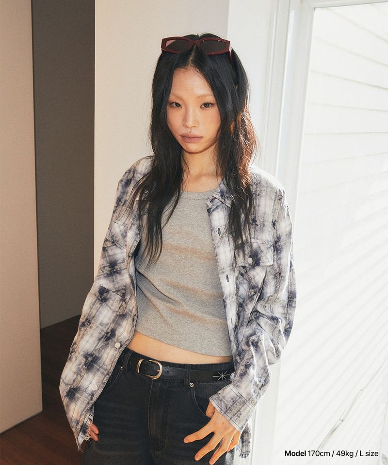 mahagrid(マハグリッド)の「BLEACHED RAW-CUT CHECK SHIRT(Tops)」
