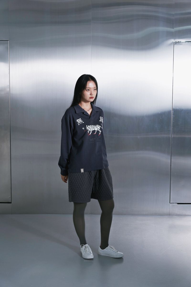 MU-WI PIN-KNIT COLLAR-TEE (Charcoal)