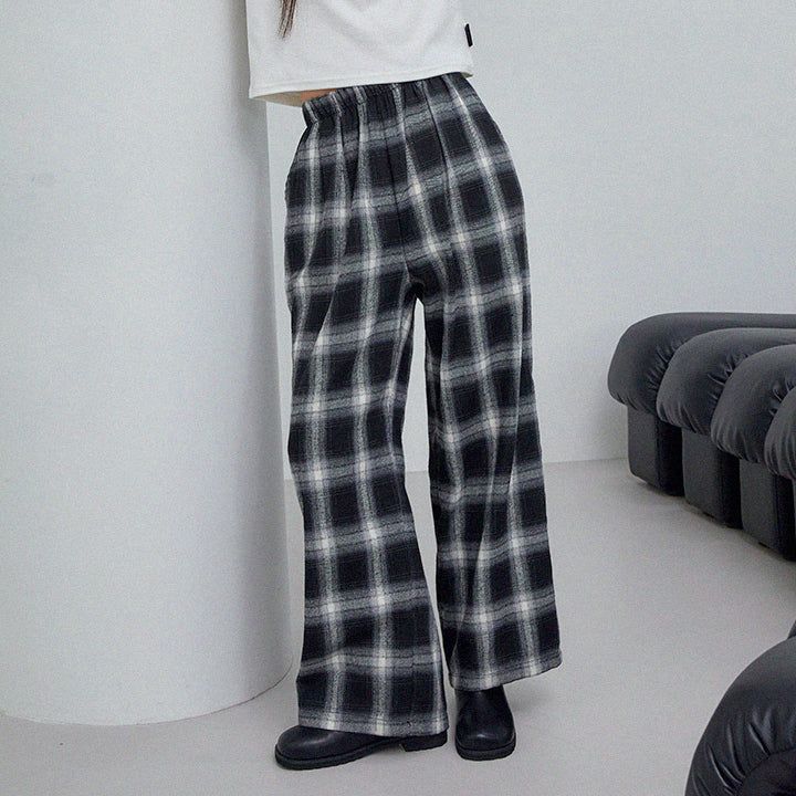 MUAH CHECK WIDE BANDING PANTS