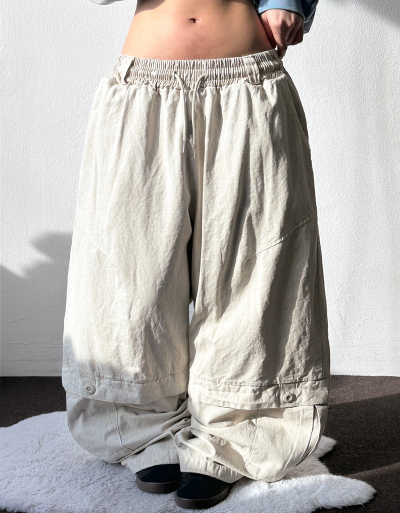 Low Button Pig Light Belted Wide Long Pants 3 Colors 