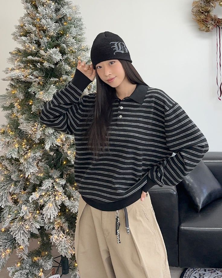 SATIIIZ（サティーズ）の「Heady Stripe Collar Knit（Tops）」
