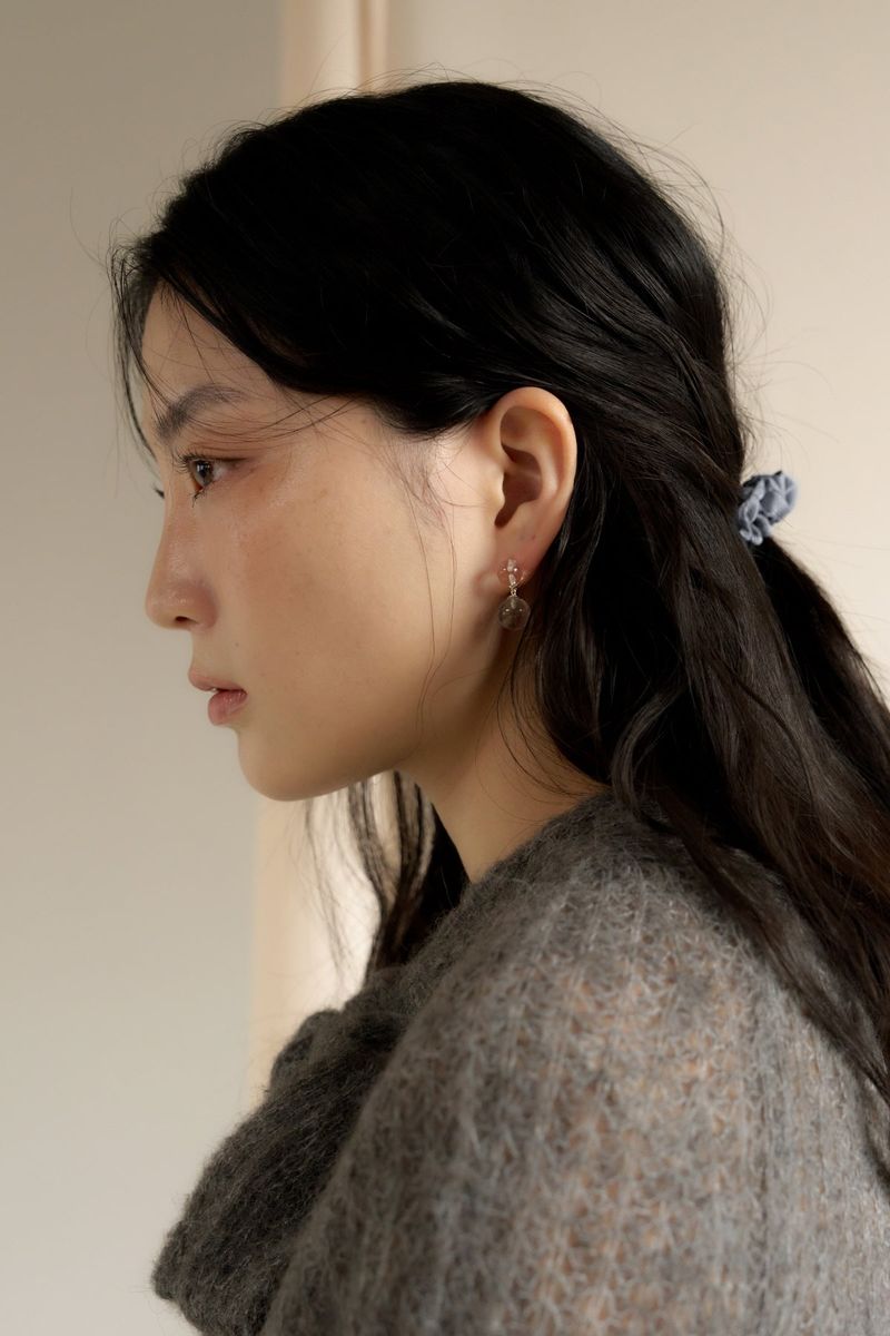 clear quartz earring (2color)