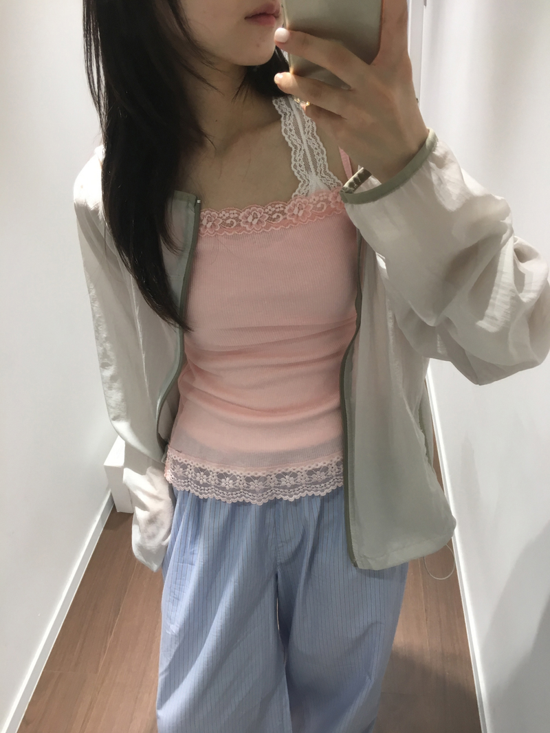 Drop ribbed lace sleeveless top (7color) 