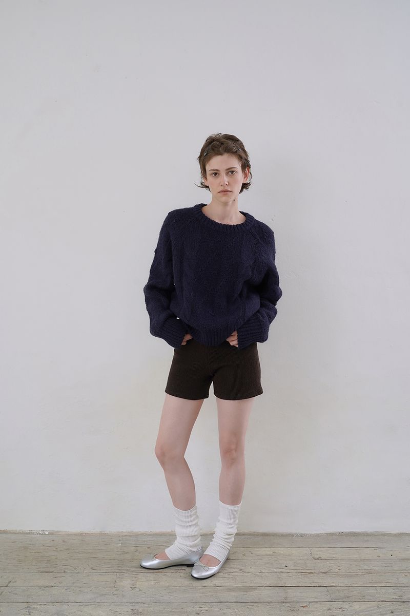 Ribbed knit shorts_brown