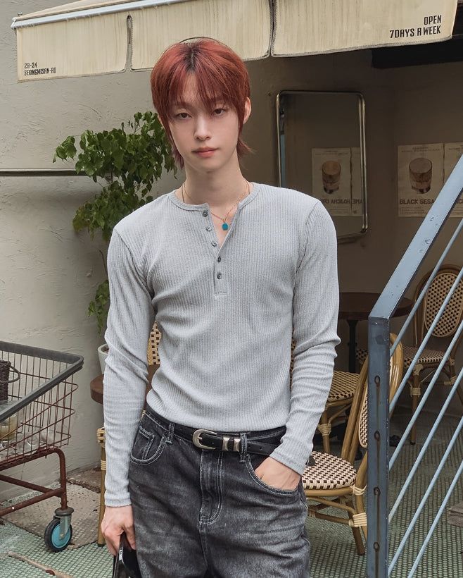 2PLAN（ツープラン）の「カンデン リブド ヘンリーネック スリム ロングスリーブ Tシャツ（トップス）」