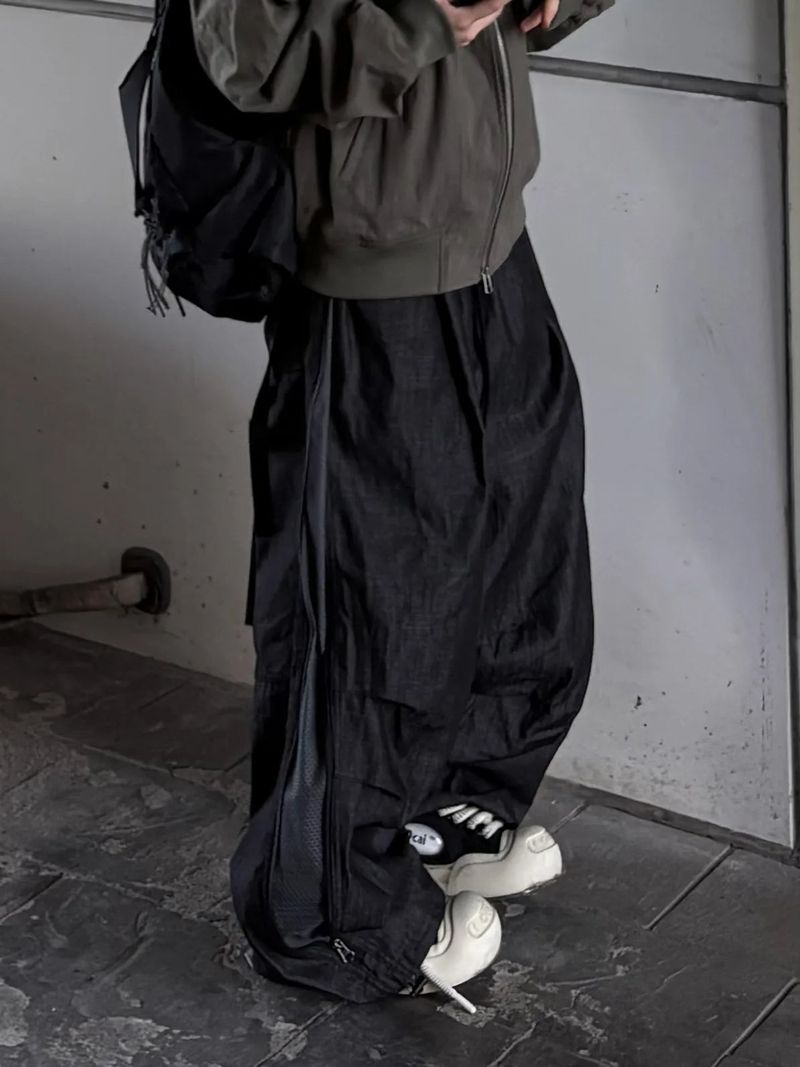 denim two-way zipper balloon pants