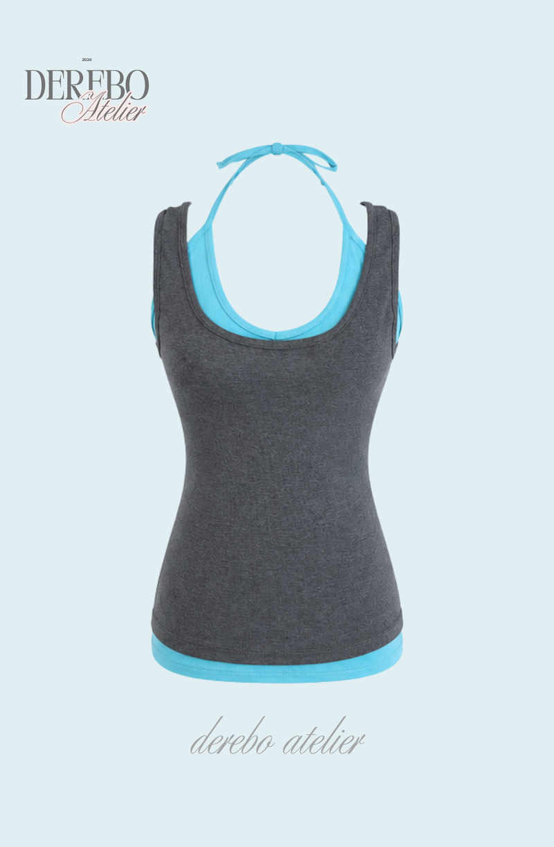 Blue Charcoal Halter Layered Sleeveless Top