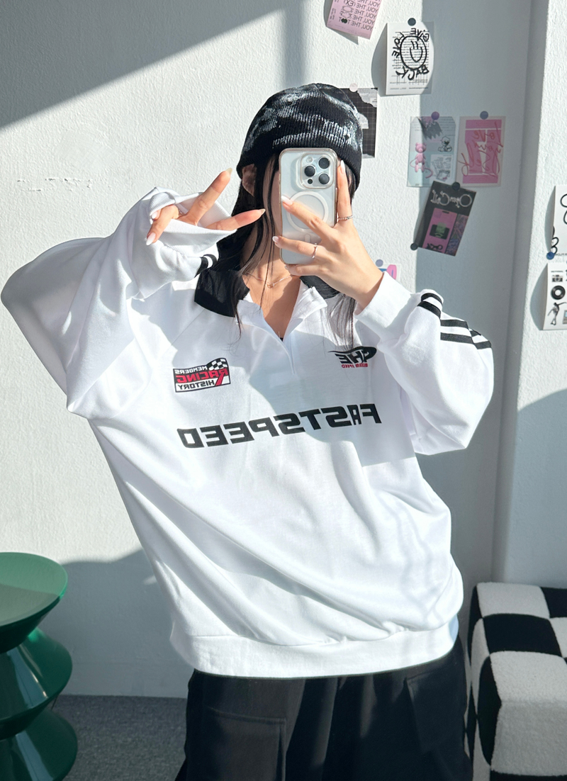 RAGLAN THREE-STRIPE COLLAR SWEATSHIRT🖤🩶🤍 - 3 COLORS