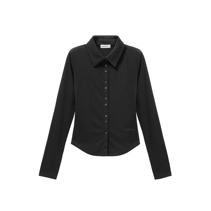 BUTTON DETAIL SHIRTS CARDIGAN(BLACK)