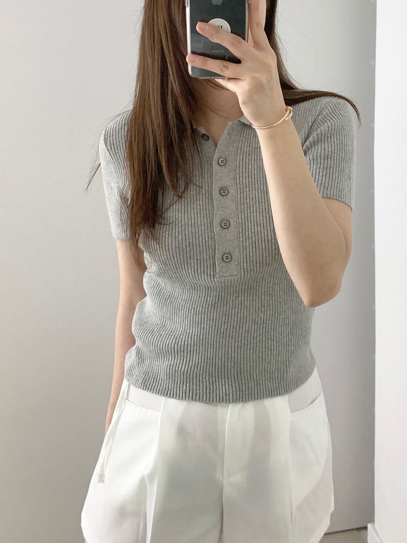 Loewe Ribbed Button Collar Short Sleeve Knit