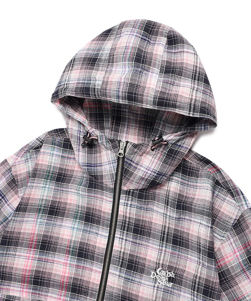 HOODED CHECK WIND BREAKER PINK(CV2FSUB962A)