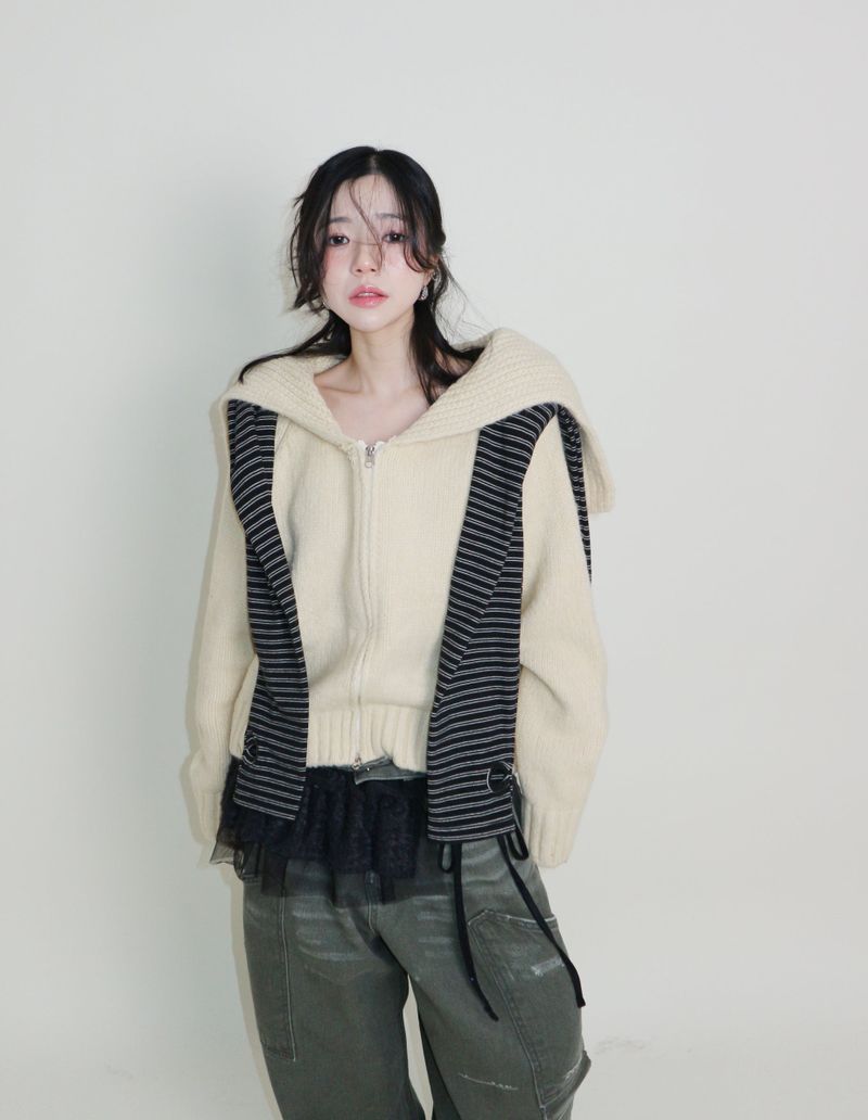 Square Sailor Collar Two-Way Knit Cardigan