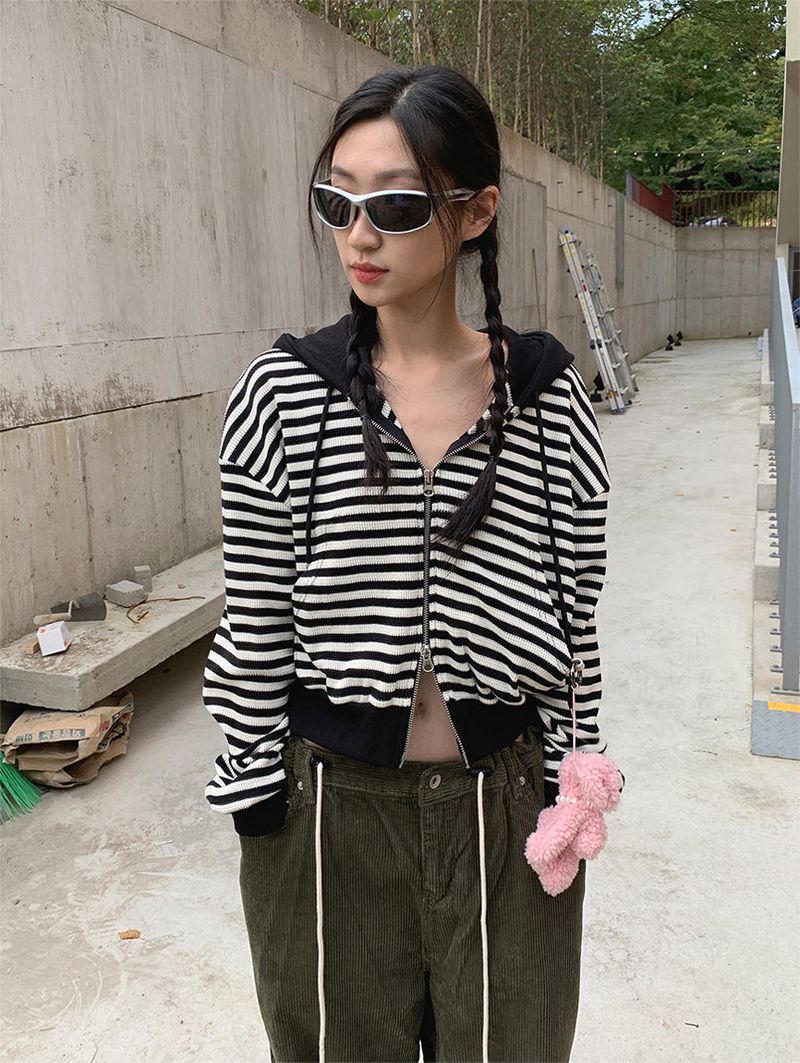 2WAY STRIPE HOODIE ZIP-UP (2COLOR)