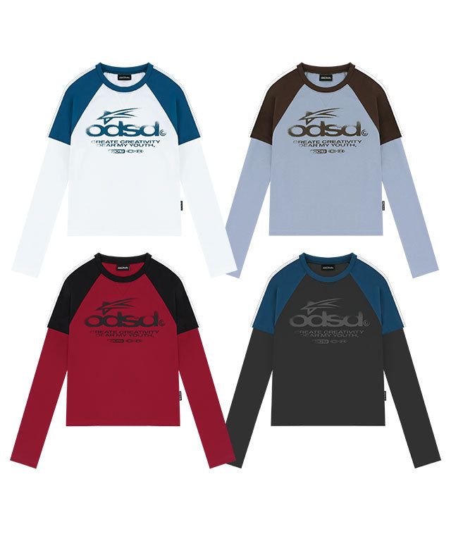 ODDSTUDIO（オッドスタジオ）の「ODSD-Raglan-Track-Semi-Crop-T-shirt - 4 COLOR（Tops）」