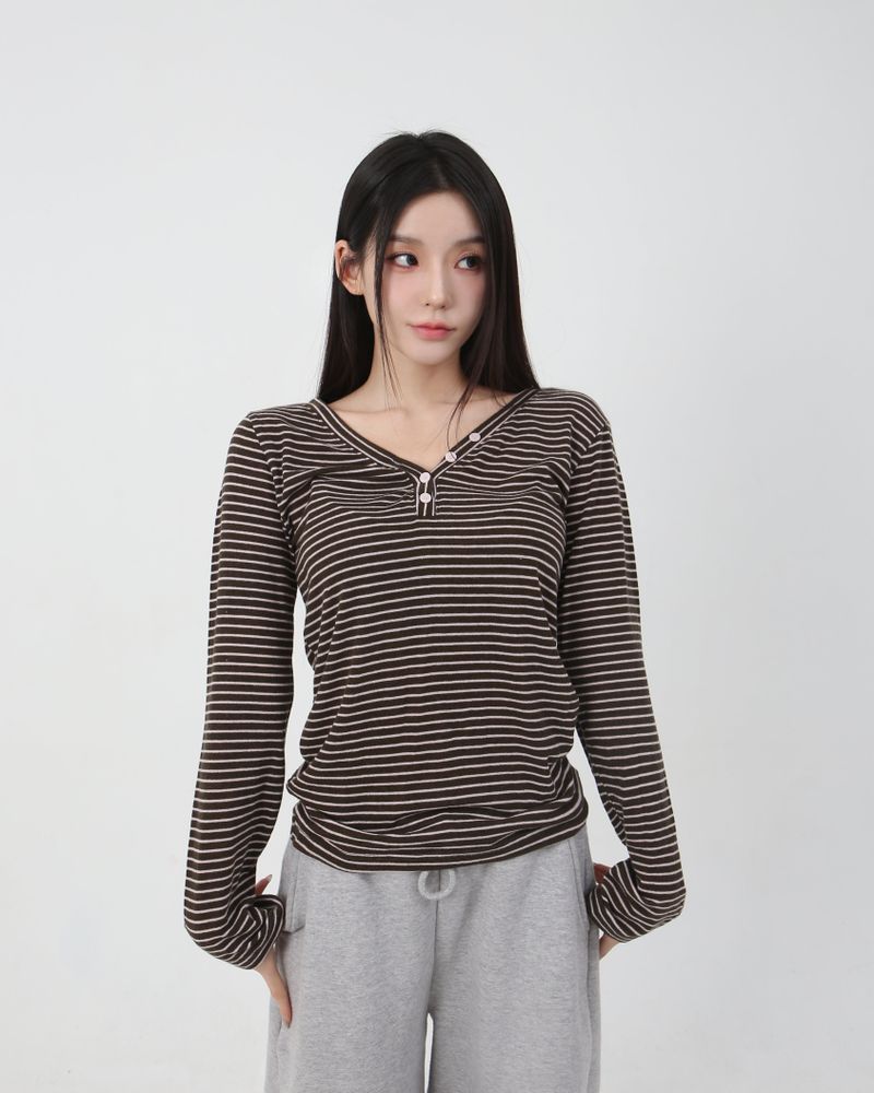 Stripe Button Slim Fit Knit