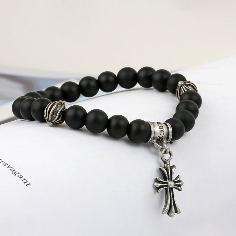 SHOVEOFF（ショーブオフ）の「C24SVB-1015 Cross Black Matte Onyx Gemstone Bracelet 8mm（Accessories）」