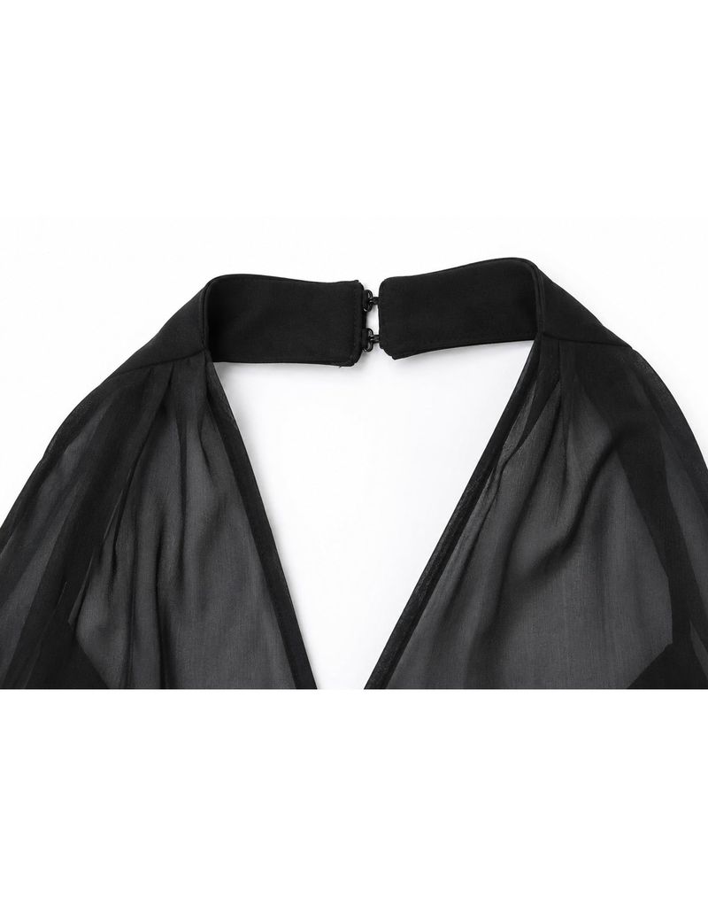 Lorielle Halterneck Sheer Wrap Long Dress Black