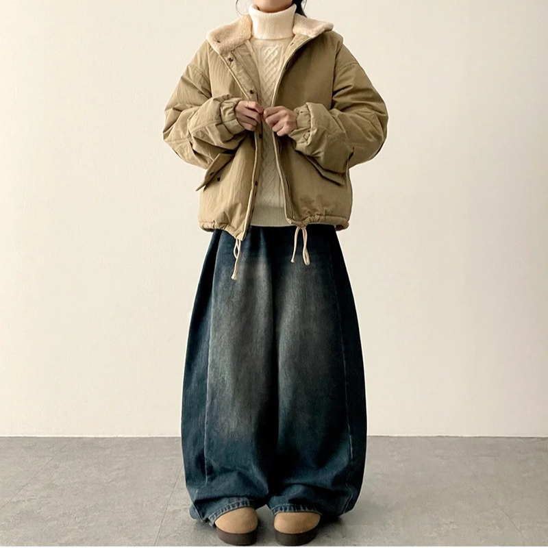 Romine side pin tuck brushed denim wide pants