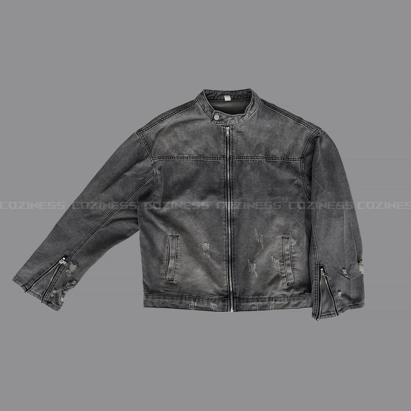 Gray Damage Black Jeans Jacket (D784205639992)