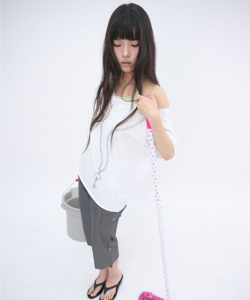 GLITTER KEY OFF SHOULDER - WHITE
