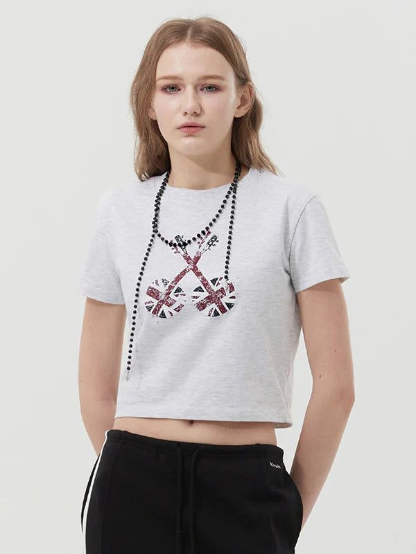 KIRSH（キルシー）の「UNION JACK CROP T-SHIRT - GRAY  （Tops）」