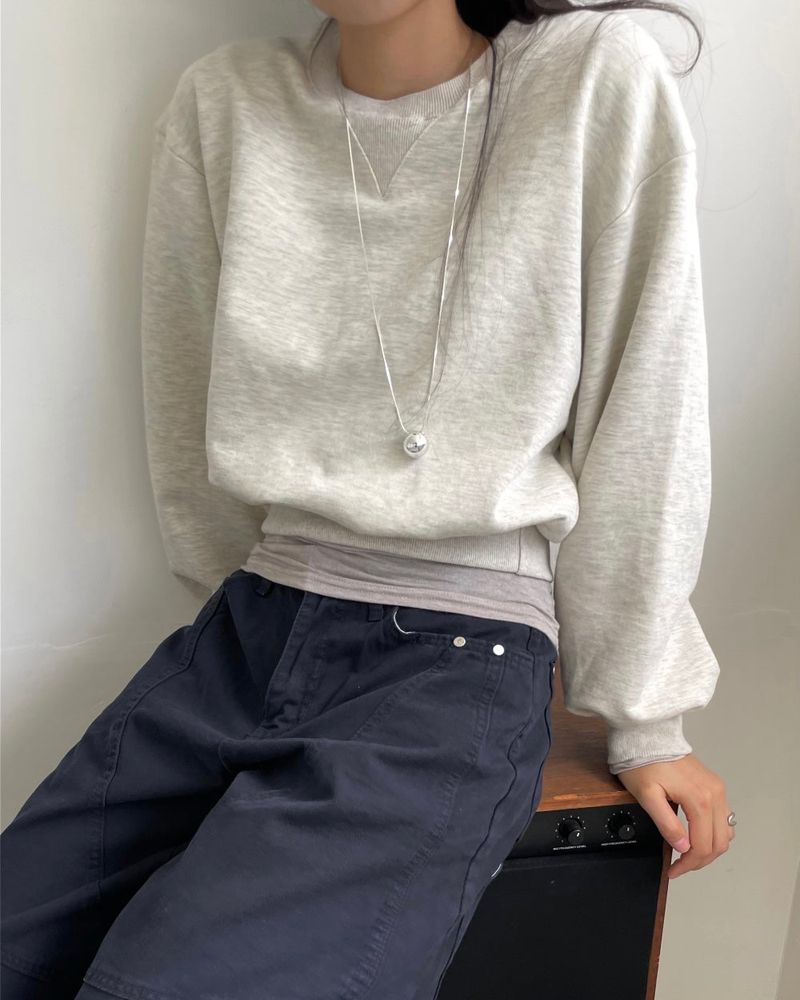 Burnt Overfit Balloon Crop Sweatshirts 4C