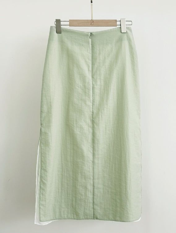 Color Matching Layered Slit Long Skirt