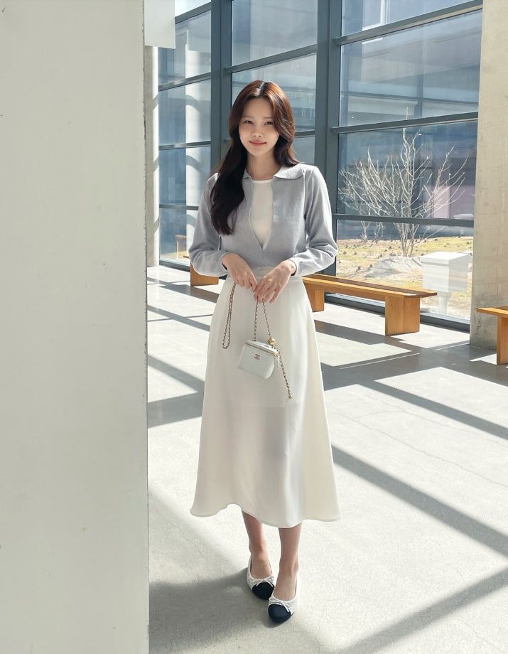 Mez Color Matching Layered Collar Knit