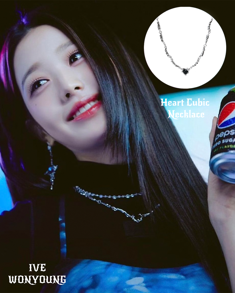Cubic Black Heart Waterdrop Chain Necklace