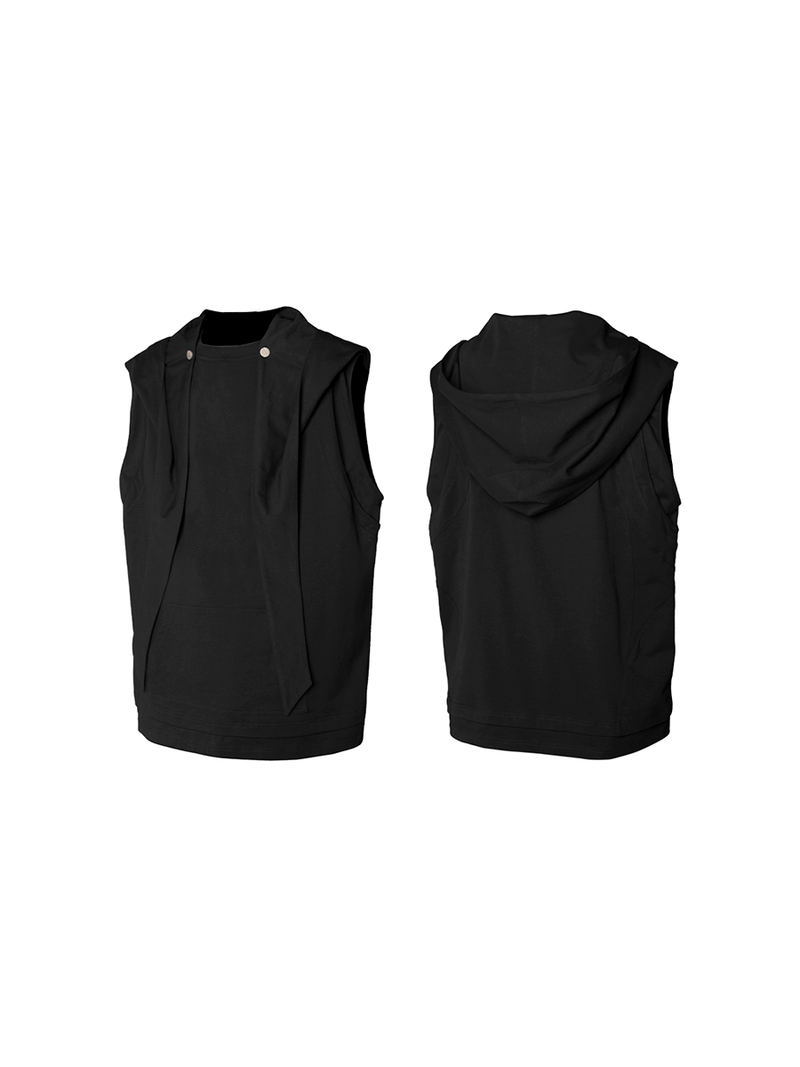 RELABEL Element of Time (Static) Removable Large Hood Structured Patchwork Pocket Vest with Small Cuffs