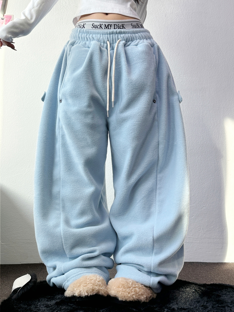BOTH-SIDES FLEECE SNAP LONG PANTS 🧸🩵🤍6COLOR