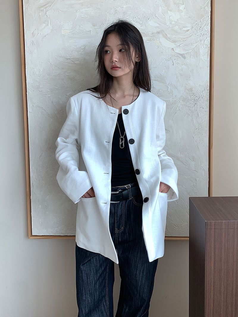 NON COLLAR LINEN JACKET (2C)