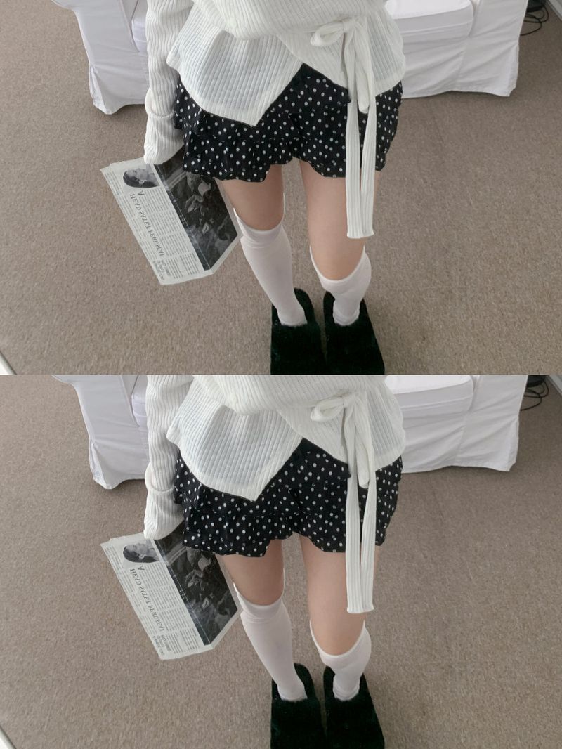 DOTINA Ruffle Dot Mini Pants Skirt (Black)