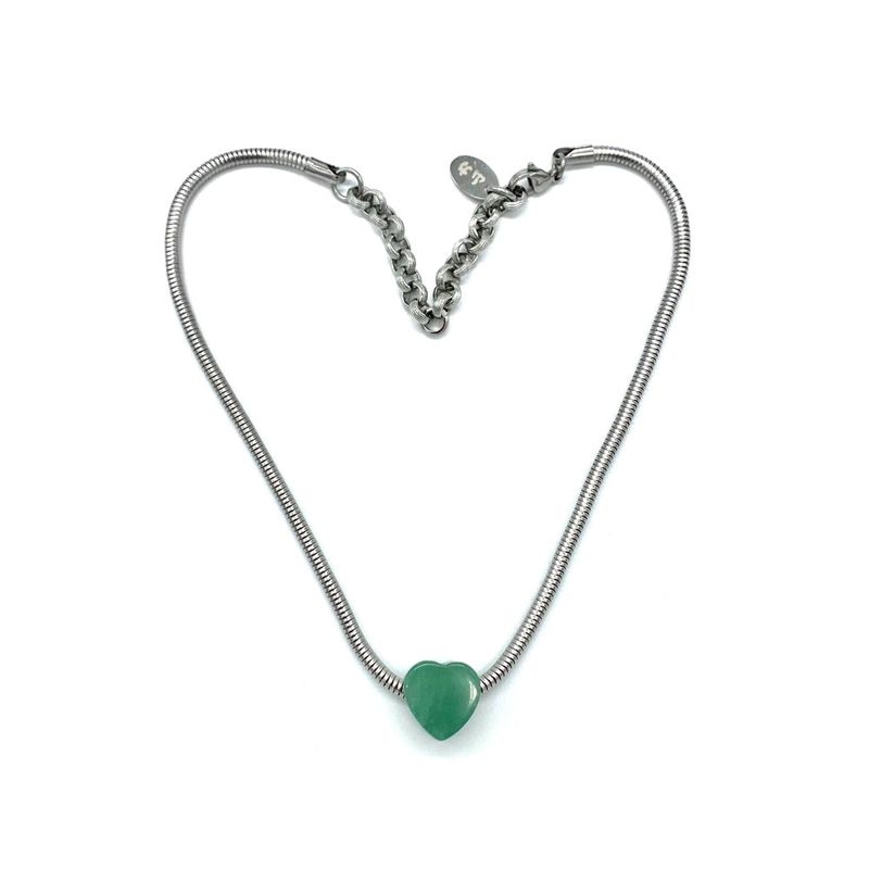 Heart snakechain necklace-green
