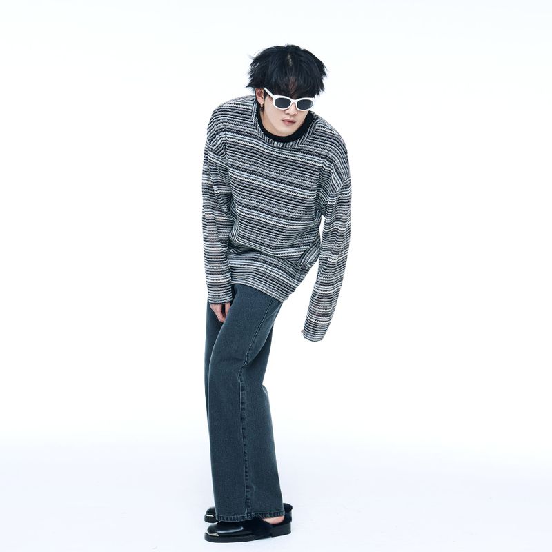 SEE-THROUGH CRAFT KNIT PULLOVER BLACK